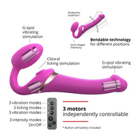 Strap-On-Me 3 Motor Clit Suction Vibrating Strapless Strap-On Fuchsia Small