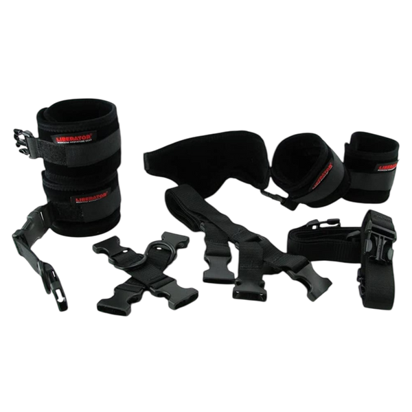 Liberator Bed Buckler Tether and Cuff Restraint Kit Black Microfiber