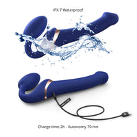 Strap-On-Me 3 Motor Clit Suction Vibrating Strapless Strap-On Night Blue Small